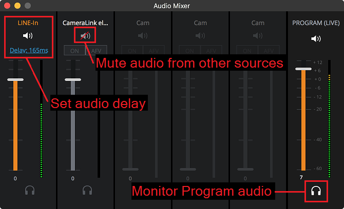 SlingStudio Console for Mac Audio Mixer feature