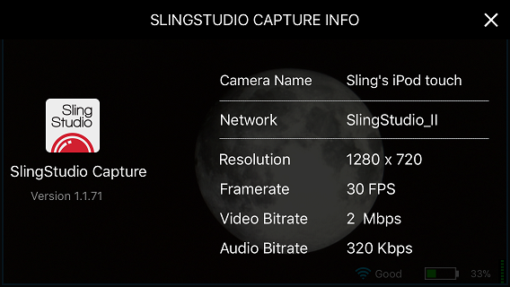 Screen shot of SlingStudio Capture app, with annotations